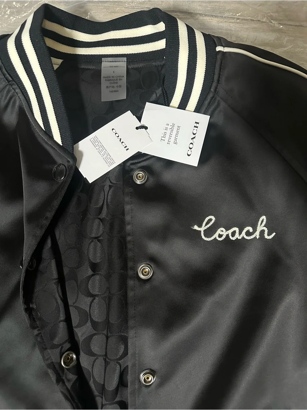 Coach Black and White Signature Varsity Bomber Jacket REVERSIBLE 🖤🤍
